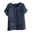 thumbnail image 4 of QUNYINEY Crew Neck Womens Shirts Floral Casual Short Sleeve Tops Loose Cotton Linen Button Pullover Women's Tops, 4 of 5