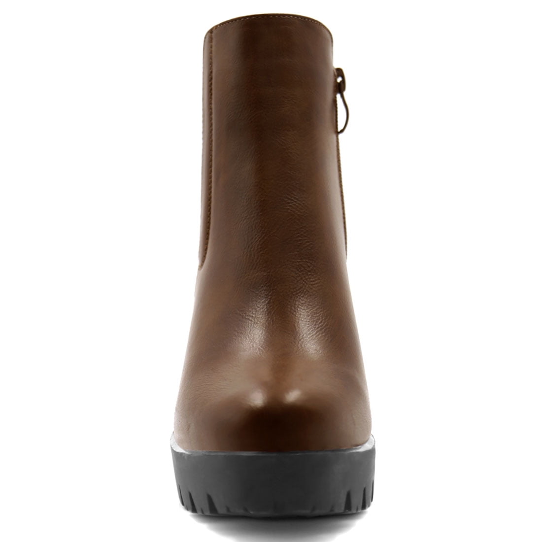 DARING DIVA Chunky High Heel Platform Zipper Chelsea Boots Brown 9