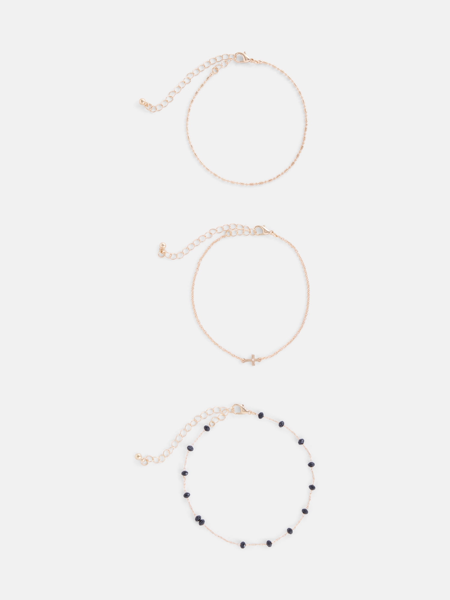 No Boundaries Cross and Beaded Anklet Set, 3-Piece, Women's