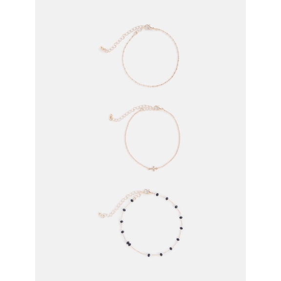 No Boundaries Cross and Beaded Anklet Set, 3-Piece, Women's