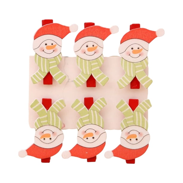 Wosthever 6 piezas hogar Oficina Hotel portátil Navidad foto Clips decoración caramelo bolsa calcetines abrazaderas colgante gota ornamento Kits de decoración para fiestas Muñeco de nieve Wosthever HA069881-02