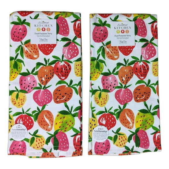 Set of 2 Sweet Life STRAWBERRY TOSS Terry Kitchen Towels by Kay Dee Designs