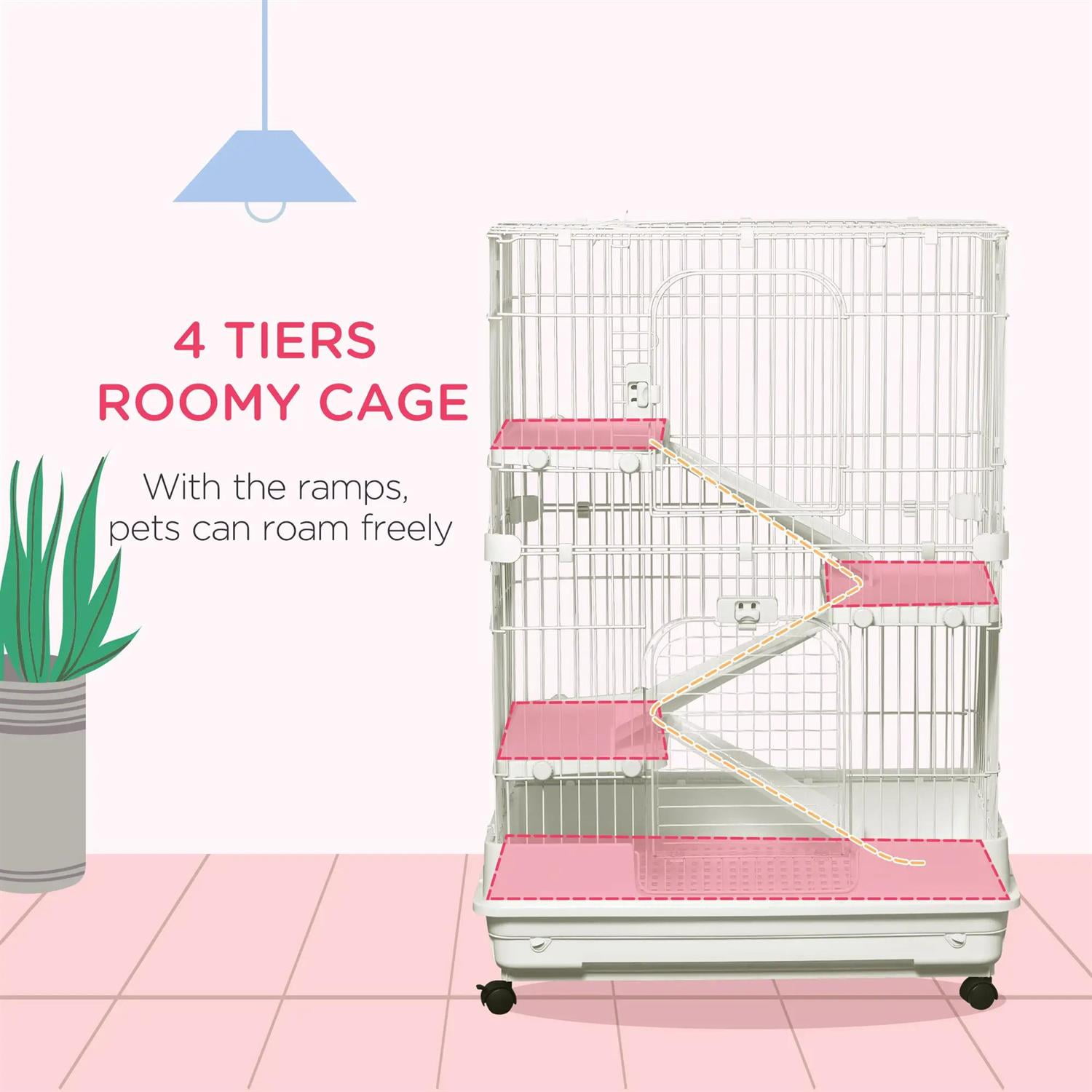 Kadyn 32" Large Hamster Cage, Rabbit Hutch with Tubing System, Running Wheel, Ramps, Platforms, 4-Level Small Animal Habitats for Bunny, Chinchillas, Ferret, White