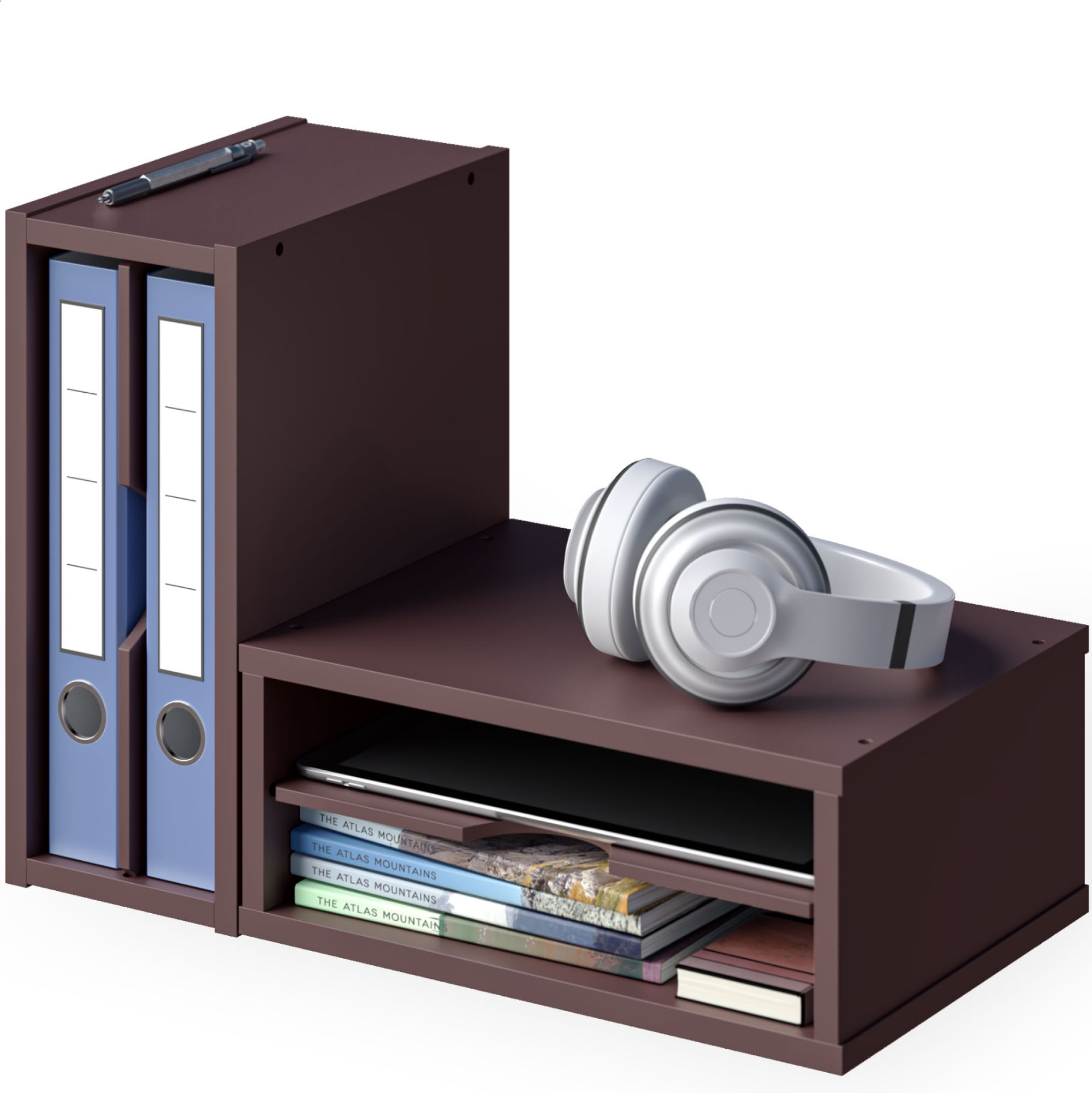 Ballucci File Organizer, 2-Tier Paper Sorter Letter Tray, Office Desk Organizer, Dark Brown