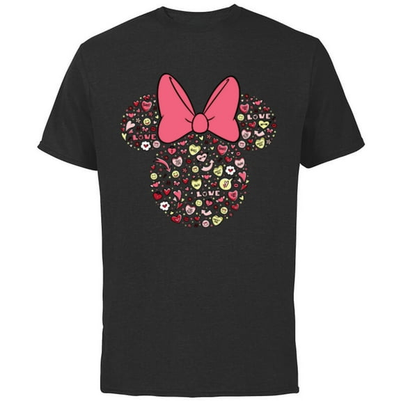 Disney Minnie Mouse Head Filled with Love Valentine’s Day - Short Sleeve Cotton T-Shirt for Adults - Customized-Black