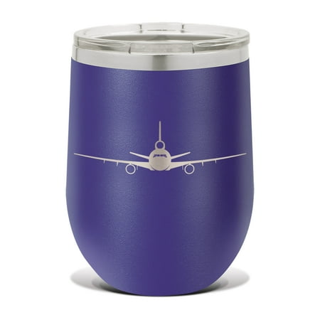 

DC-10 Wine Tumbler 12 oz - Laser Engraved - Polar Camel - Stainess Steel - Vacuum Insulated - Double Walled - Wine Glass - Stemless - Drinkware Clear Lid - dc10 airliner - Purple