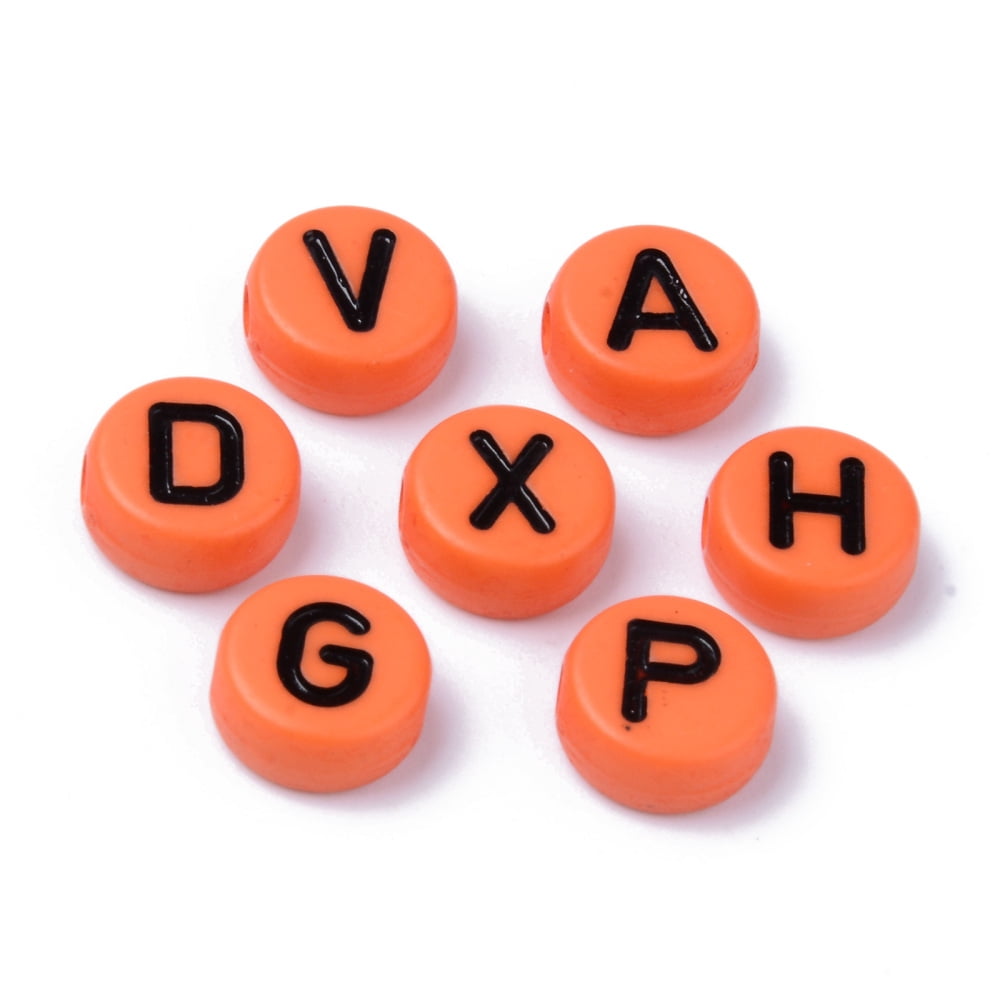 500g Opaque Acrylic Beads Horizontal Hole Flat Round with Black Random Letters Mixed Color 10x4.5mm Hole: 2mm 1600pcs/500g