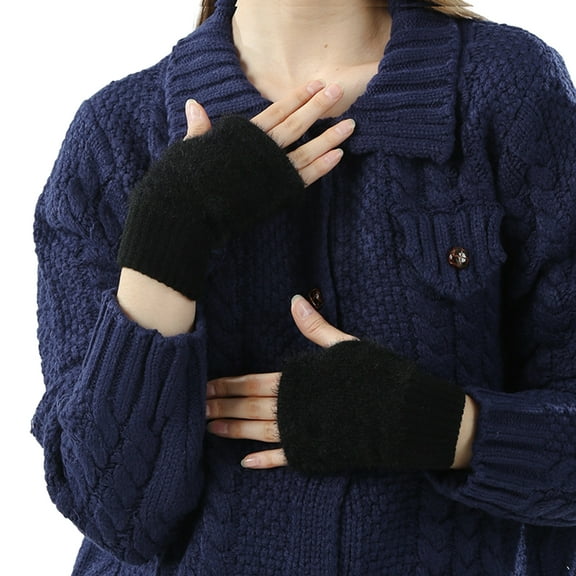 vnanda Comfortable Winter Gloves Women Winter Solid Color Plush Warm Gloves Fingerless Outdoor Warm Stretchy Furry Mittens
