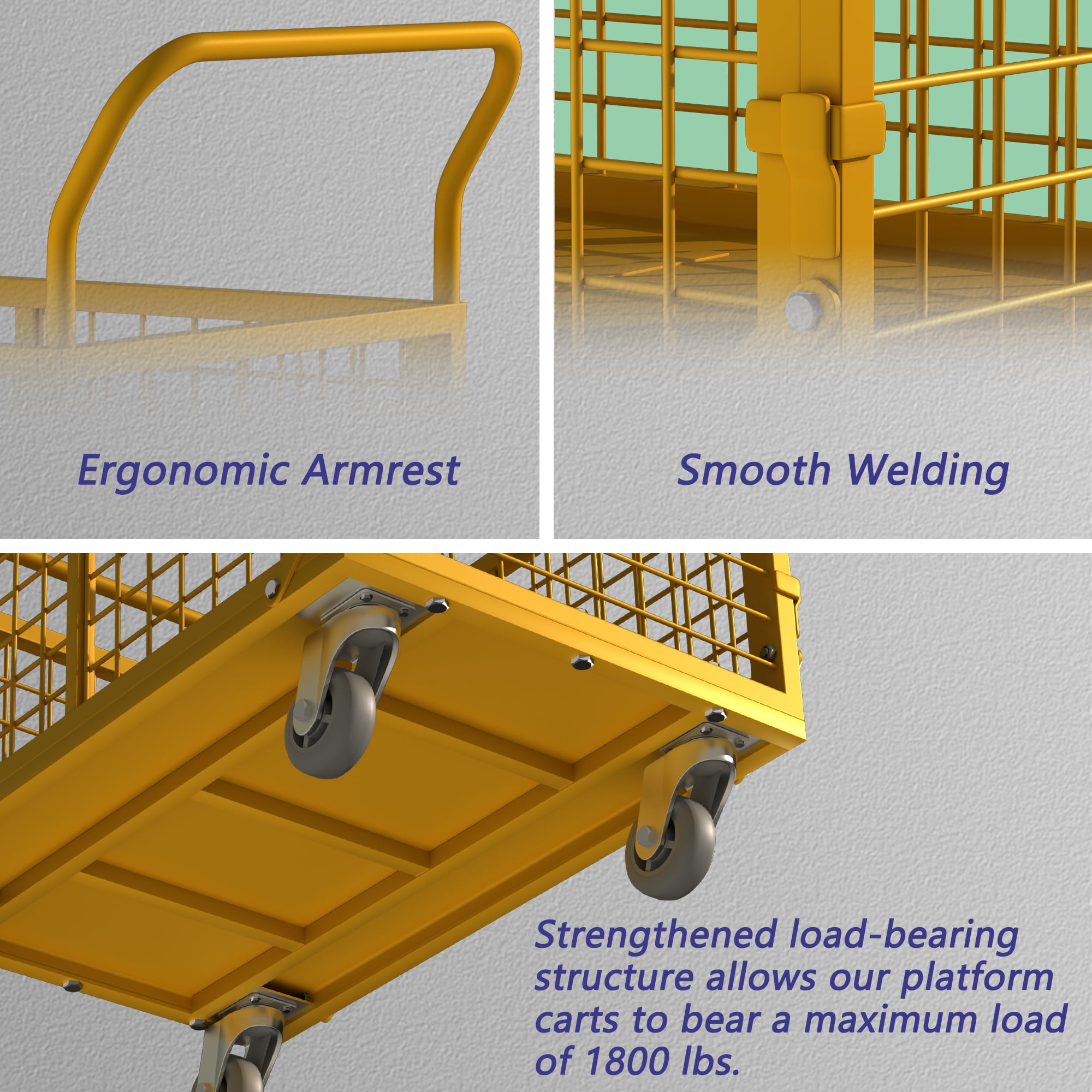 Platform Truck Cart with Cage,Foldable Platform Truck Heavy Duty Push Cart Dolly Load 2250LB Swivel Casters,Large Flatbed Hand Truck Cart for Grocery/Laundry/Stall/Storage(38.6L x 24W x 35.8H)