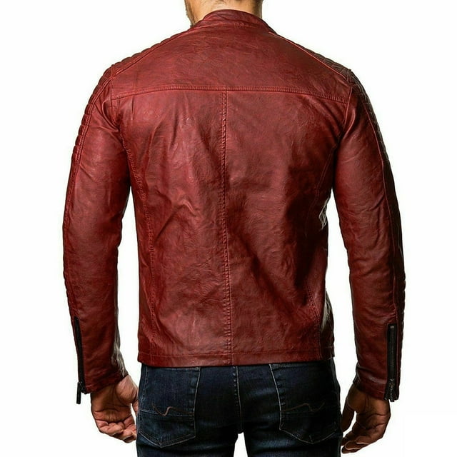 Leather Motorcycle Jacket Mens Leather Plus Fleece Jacket, Motorcycle Jacket, Warm Leather Jacket