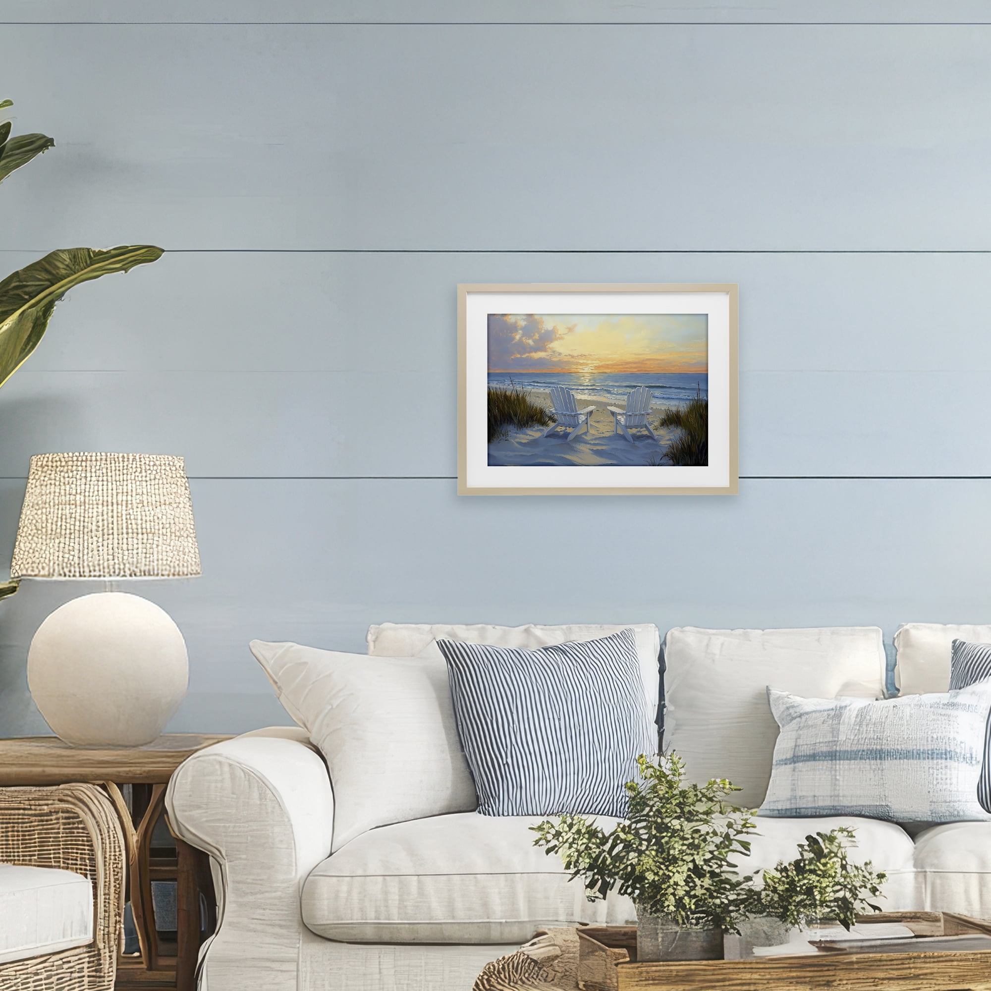Stupell Industries Calm Beach Sunset Overlook Birch Framed Print Under Glass, design by Petal Prints Design