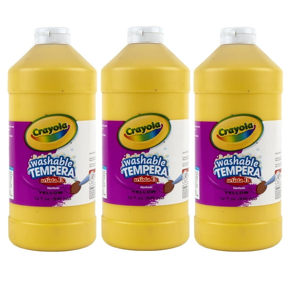 Crayola Artista II Washable Tempera Paint, 32 oz, Yellow, Pack of 3
