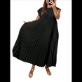 thumbnail image 3 of Vestidos Largos Plisados de Iglesia para Mujer, Informales, de Verano, de Corta, con Cuello Redondo, Sueltos y Vaporosos. Negro XXXL, 3 of 7