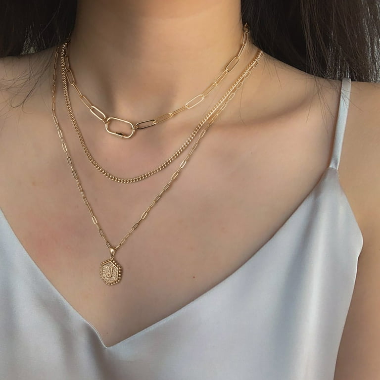 Tingn Layered Necklaces for Women 14K Gold Plated Layered Necklaces Paperclip Chain Necklace, Women's, Size: One Size