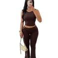 thumbnail image 5 of Stichou Women's 2 Piece Outfits Sleeveless Crop Tank Top and High Waisted Flared Pants Set Casual Tracksuit Brown XL, 5 of 5