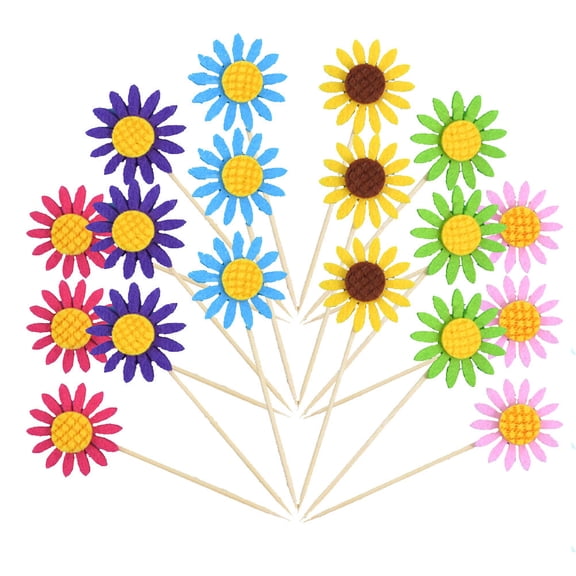 FRCOLOR FRCOLOR 18pcs Sunflower Cake Toppers Colorful Picks Cupcake Decor Party Supplies Food Fruit Picks for Wedding Birthday Festival