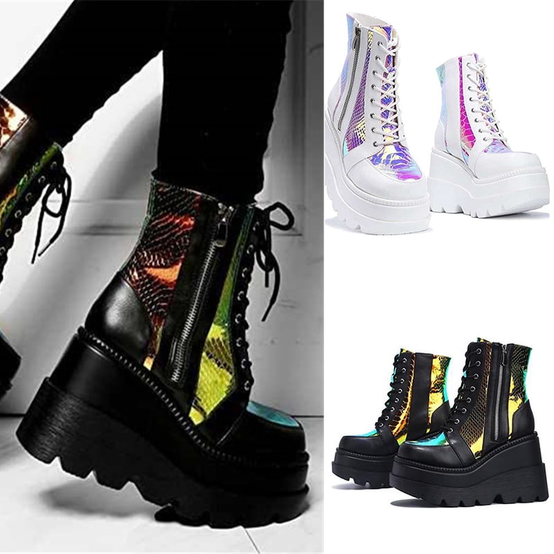 Gothic Womens Wedge Heel Mesh High Top Lace Up Athleltic Sneakers Shoe Low Boots 