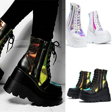 

Avamo Womens Goth Punk Chunky Shoes Wedge High Heel Zip Platform Casual Ankle Boots