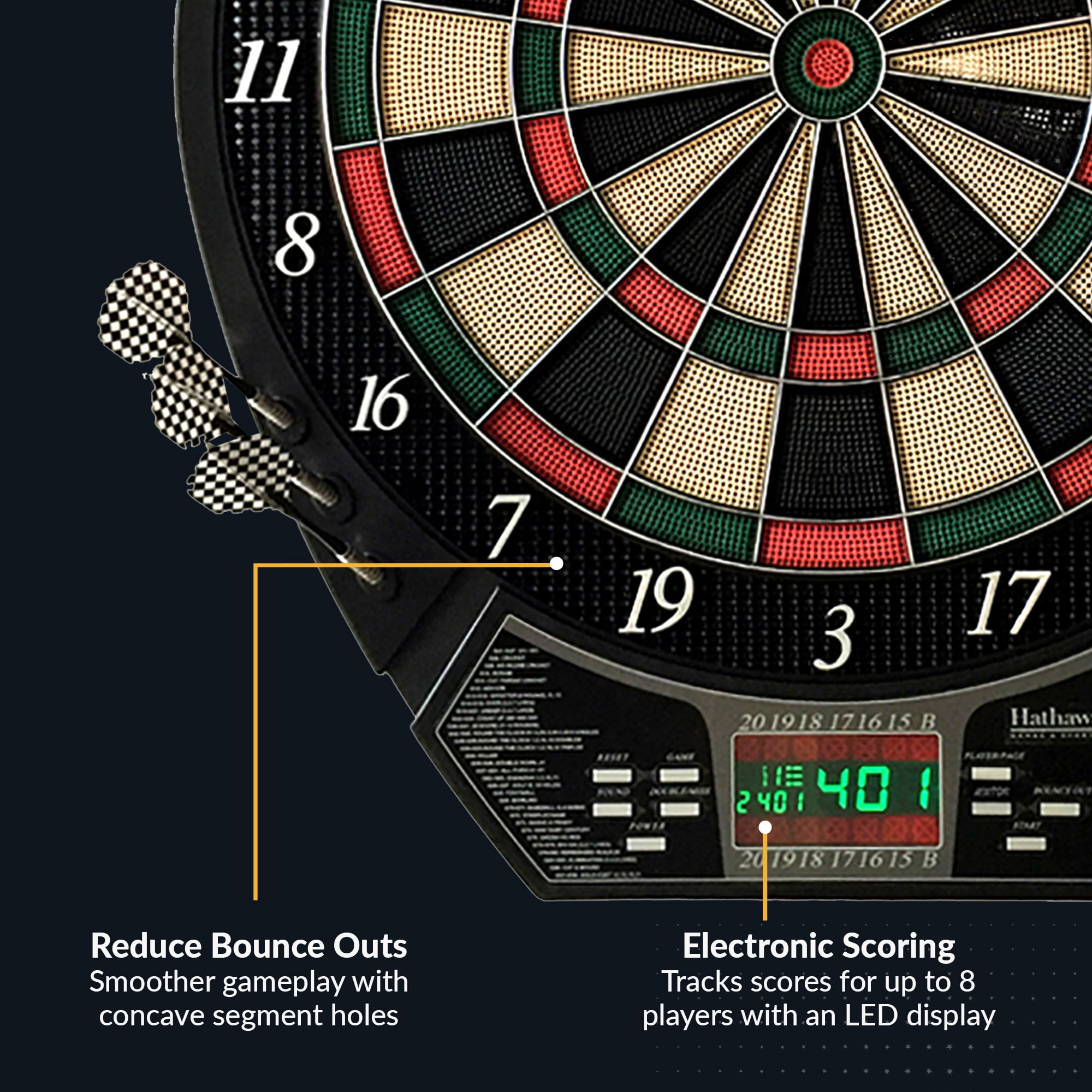 Hathaway Magnum 15.5-in Electronic Dartboard - 20 Games - Soft Tip