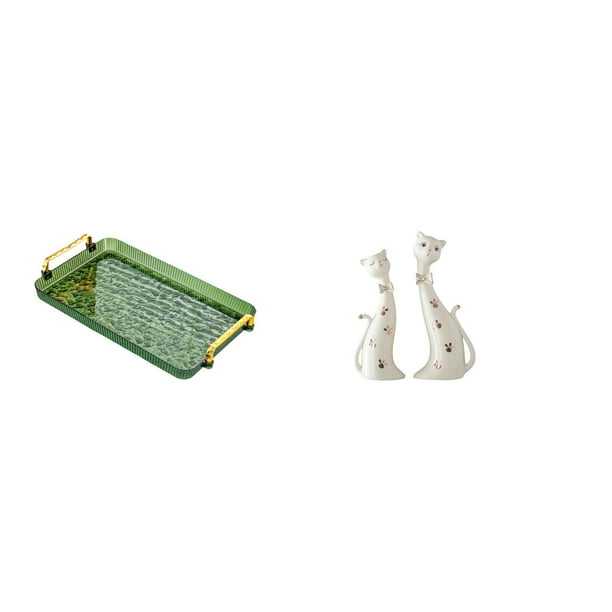 Bandeja para servir,Bandeja rectangular para servir en la cocina con asa,Figura de gato,Esculturas de gatos de pareja,figura decorativa de gato,Esculturas de parejas de gatos graciosos,estatuas