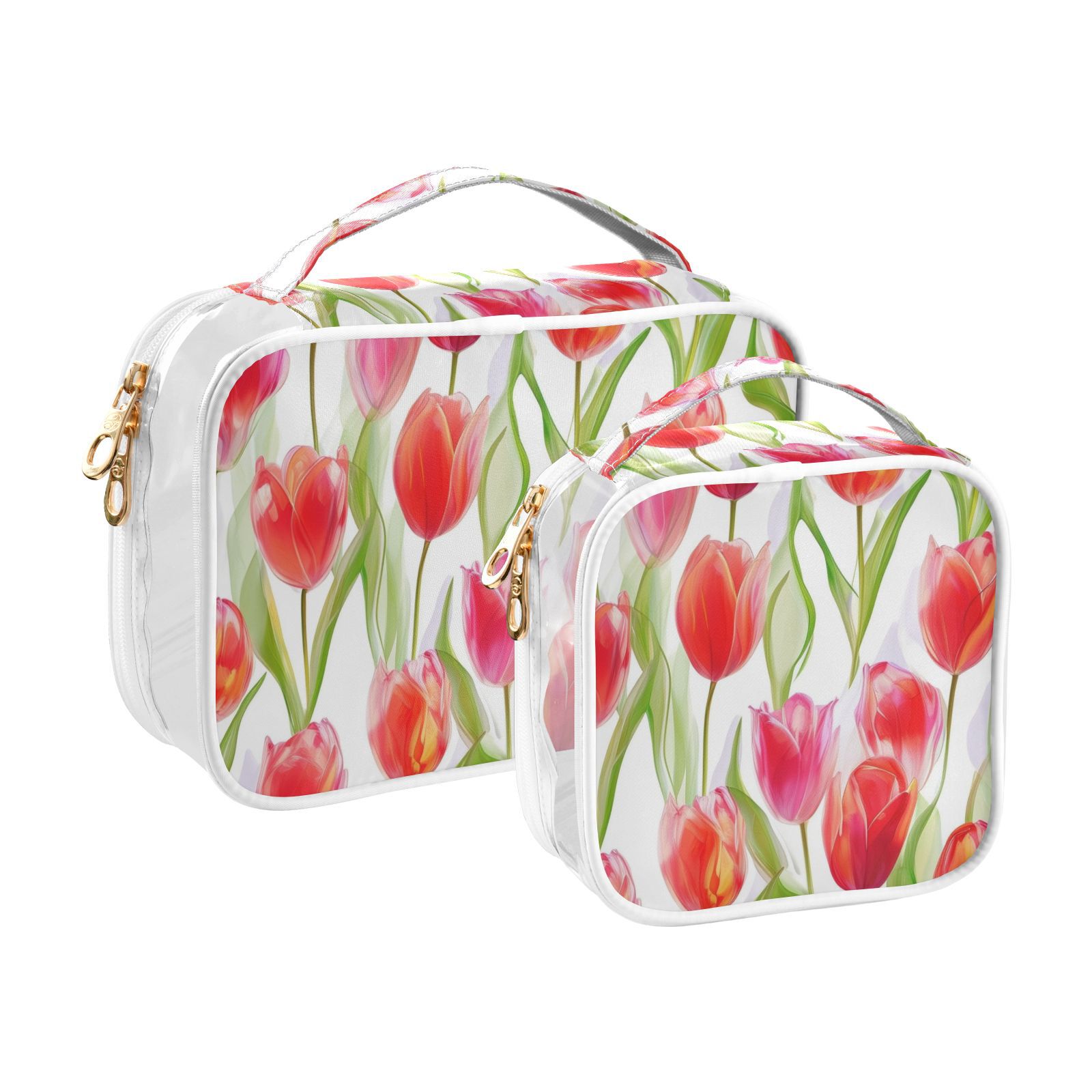Clear Makeup Bags with Handle Large Opening 2 Pack Set Toiletry Bag Quart Size Bag, for Women Man Traveling Travel Essentials, Toiletries and Other. Tulipa Pattern