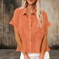 thumbnail image 2 of Horkkom Short Sleeve Shirts for Women Linen Button Down Shirts Summer Loose Solid Color Casual Tops with Pocket L, 2 of 10