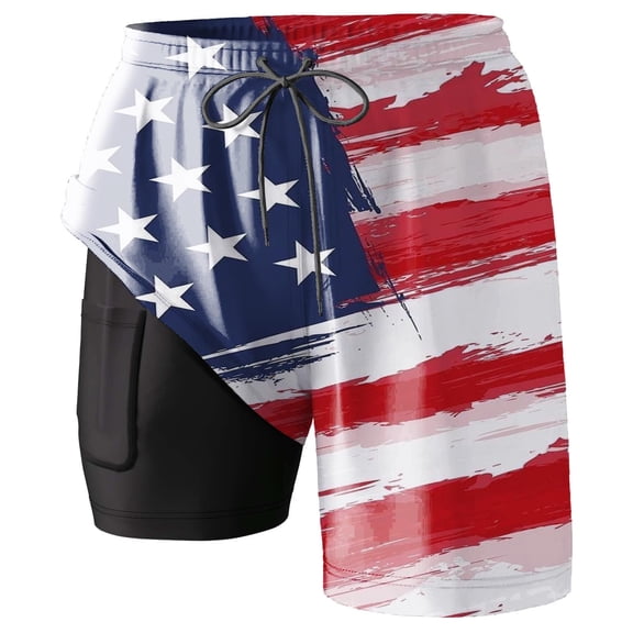 Letdown 2 in 1 Seersucker Men Swim Trunk with Compression Liner Red Stripe Quick_Dry Zipper Pockets for Cruise Beach Pool Board