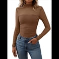 thumbnail image 2 of Blusa Sexy de Larga con Cuello Alto para Mujer, de Transparente y Fruncida, Ideal para Salir. Marrón L, 2 of 9
