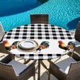 thumbnail image 6 of Black White Plaid Rooster Round Tablecloth, Fitted Table Cover with Elastic for 36"-44" Round Tables, Vintage Farmhouse Checkered Table Cloth Outdoor Indoor Dinning Party Waterproof Tablecloths, 6 of 7
