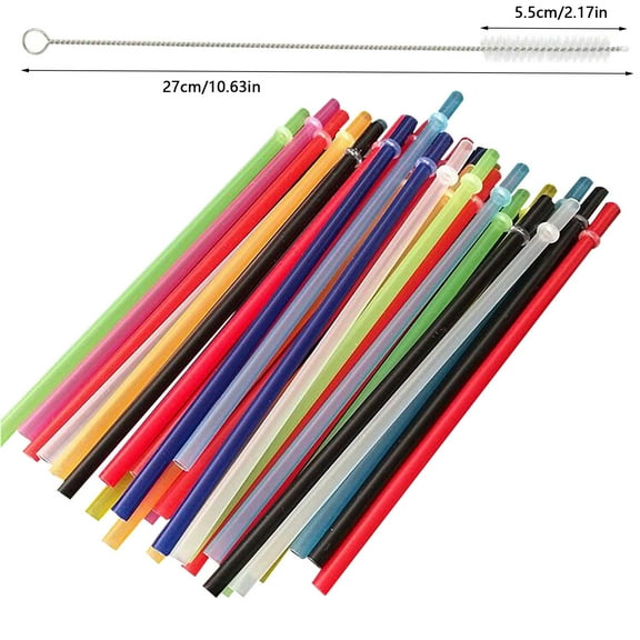 Multiple-Use Straws 10-Inch Hard Plastic Multiple-Use Straws Beverage Straws with Cleaning Brush for Smoothies, Travel Hard Plastic Straws
