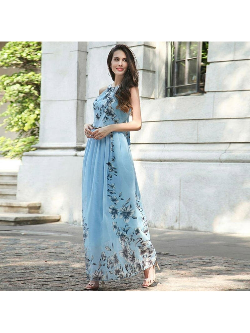 white christmas dresses A-line Wide Strap V-neck Floor Length Chiffon Rhinestone Prom Dress –  Ballbella main image 1