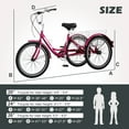 thumbnail image 4 of Lilypelle Adult Tricycle 24" Wheels Low Stepover Frame Bike, 7-Speed Shimano Derailleur Trike, 3 Wheels Bike with Basket, Rose red, 4 of 14