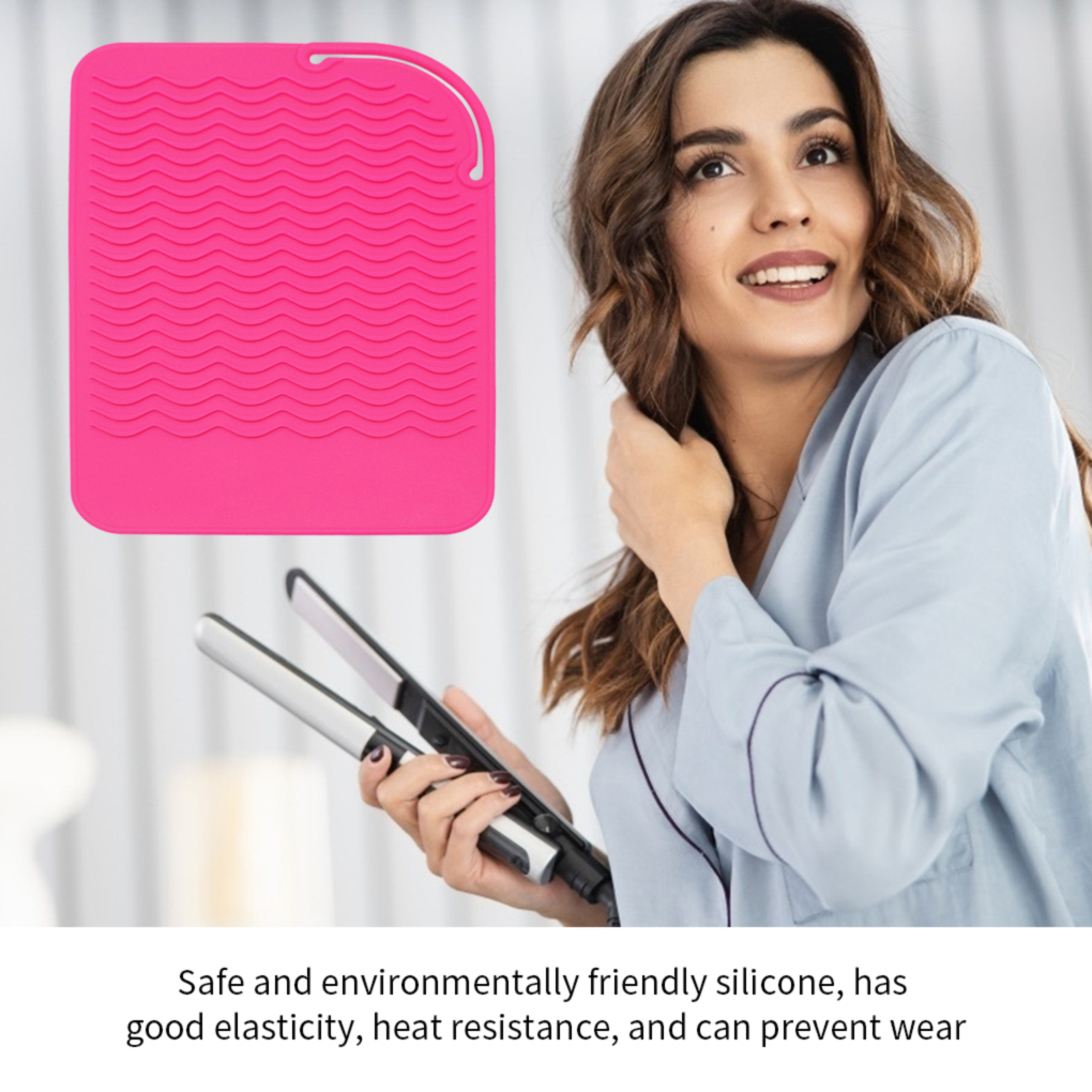 3PCS Silicone Mat Heat Resistant Curling Iron Pouch Hair Straightener  Curler Insulation Pad Hot Styling Tool, Pink 