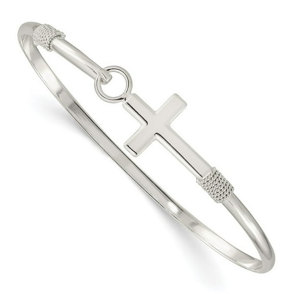 925 Sterling Silver Polished Religious Faith Cross Pendant Necklace Bangle Bracelet 14.15mm Wide Cuff Bracelet for Women