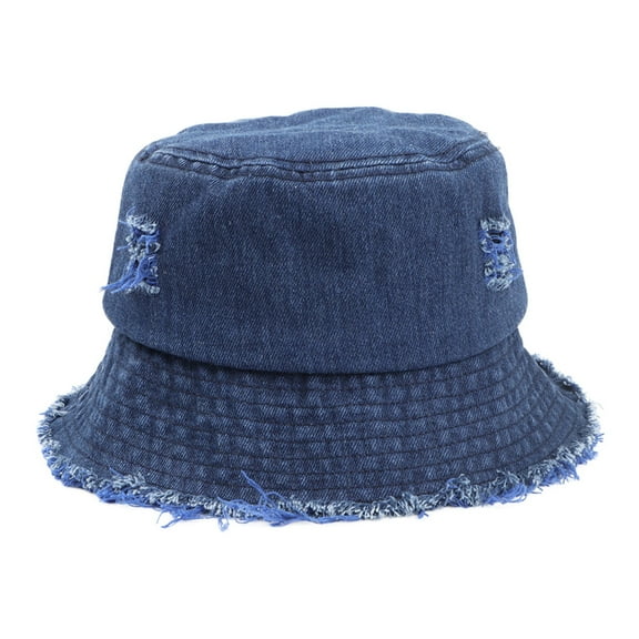 Lroveb Bucket Hats for Women Aldult Jean Washed Denim Hole Teens Frayed Ripped Vintage Fisherman Cap Packable Outdoor Sun Hat