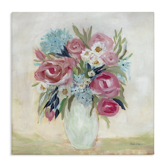 Stupell Industries Drooping Pink Roses Plants & Flowers Painting Wrapped Canvas Art Print Wall Art, 17 x 17