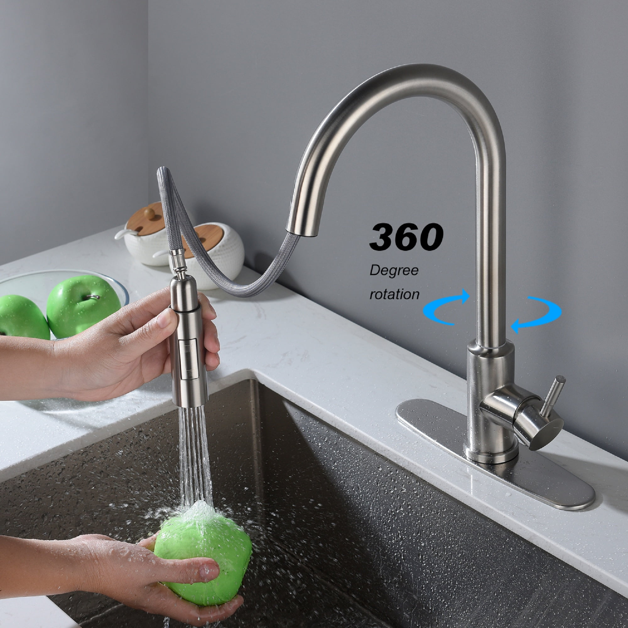 Izzovium Touch Kitchen Faucet with Pull Down Sprayer, Brushed Nickel Stainless Steel Single Lever High Arc 360° Rotating Faucet, Touch Control for Hands-Free Operation