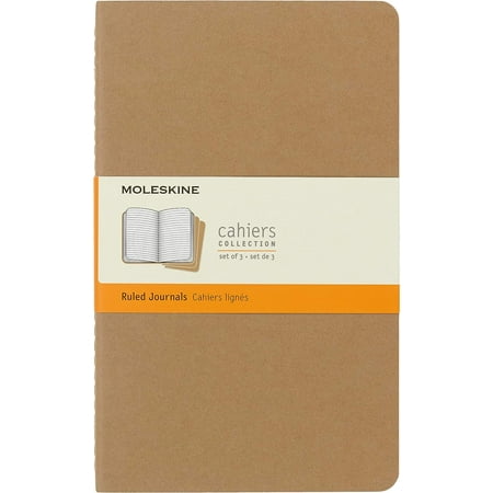 Moleskine Cahier Journal, Soft Cover, Large (5" x 8.25") Ruled/Lined, Kraft Brown, 80 Pages (Set of 3)