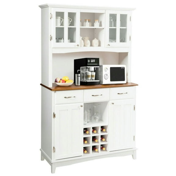 Spaco Wood Buffet Hutch Cabinet with 3 Large Drawers, Cabinet with 4 Doors and Adjustable Shelf, Cabinet for Indoor, White
