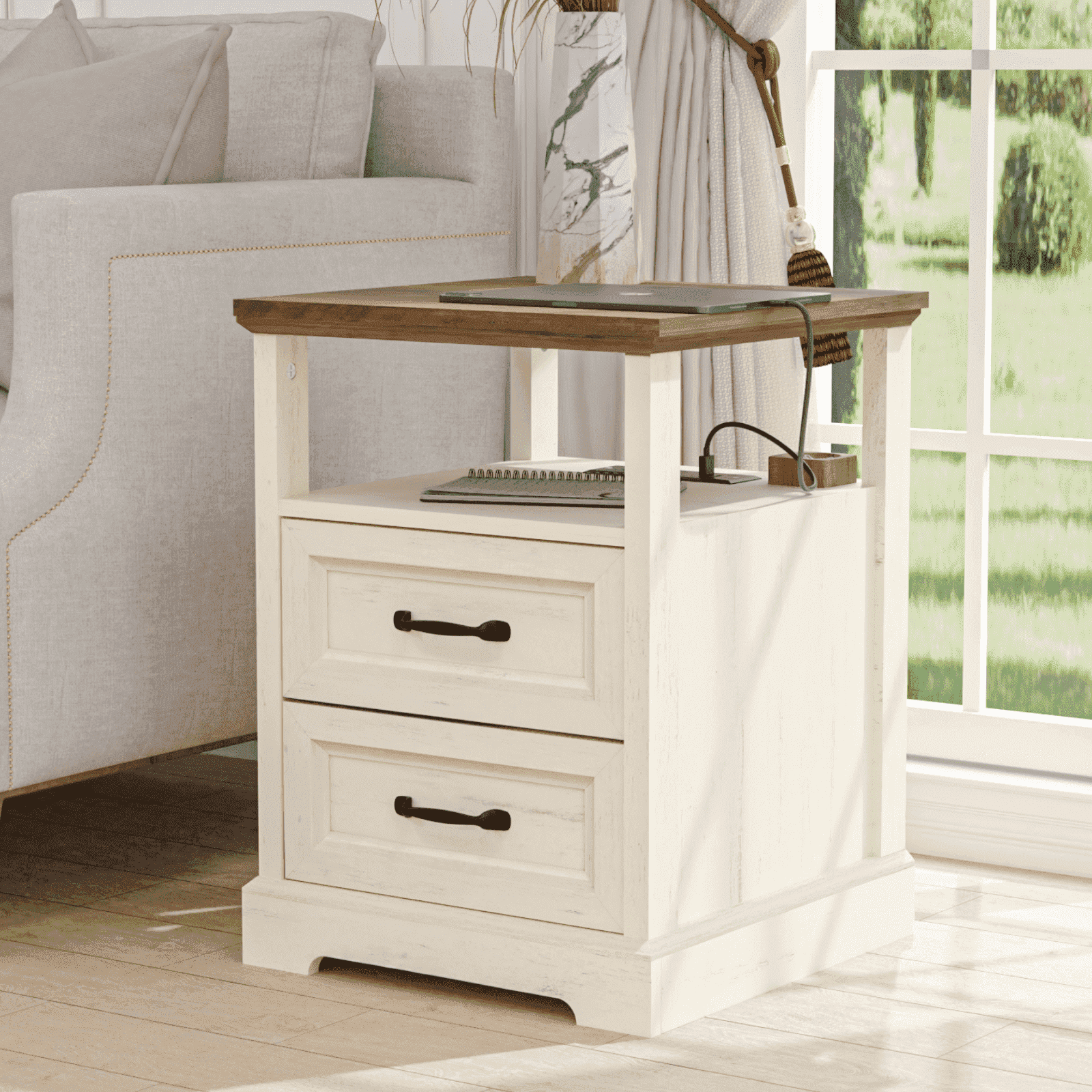 Mopio Ensley Mid Century Modern Nightstand, Walnut Grain, Slatted
