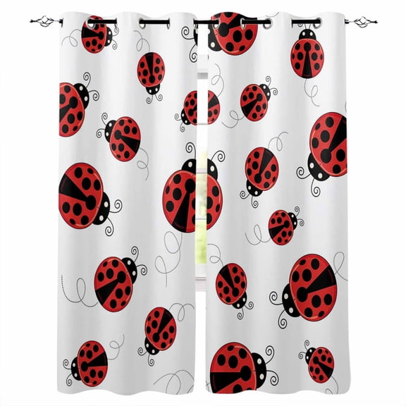 Cartoon Ladybug Blackout Curtains for Bedroom Living Room Darkening Curtains 63 Inches Long Funny Animals Dot Modern Simple Window Curtain 2 Panels Set Window Treatment Grommet Drapes 42"x63"