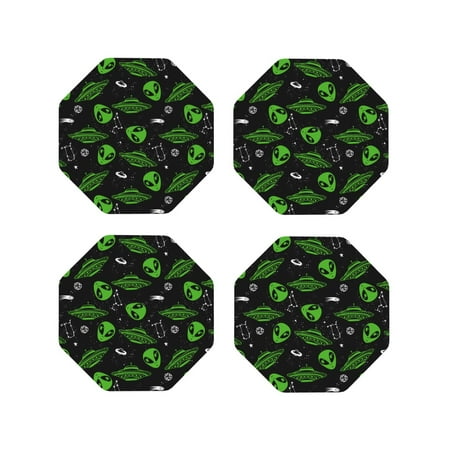 

Coasters Set of 4 - green Space Pattern Drink Coasters for Tabletop Protection Leather Coasters for Living Room Decor and Housewarming Gift Octagon