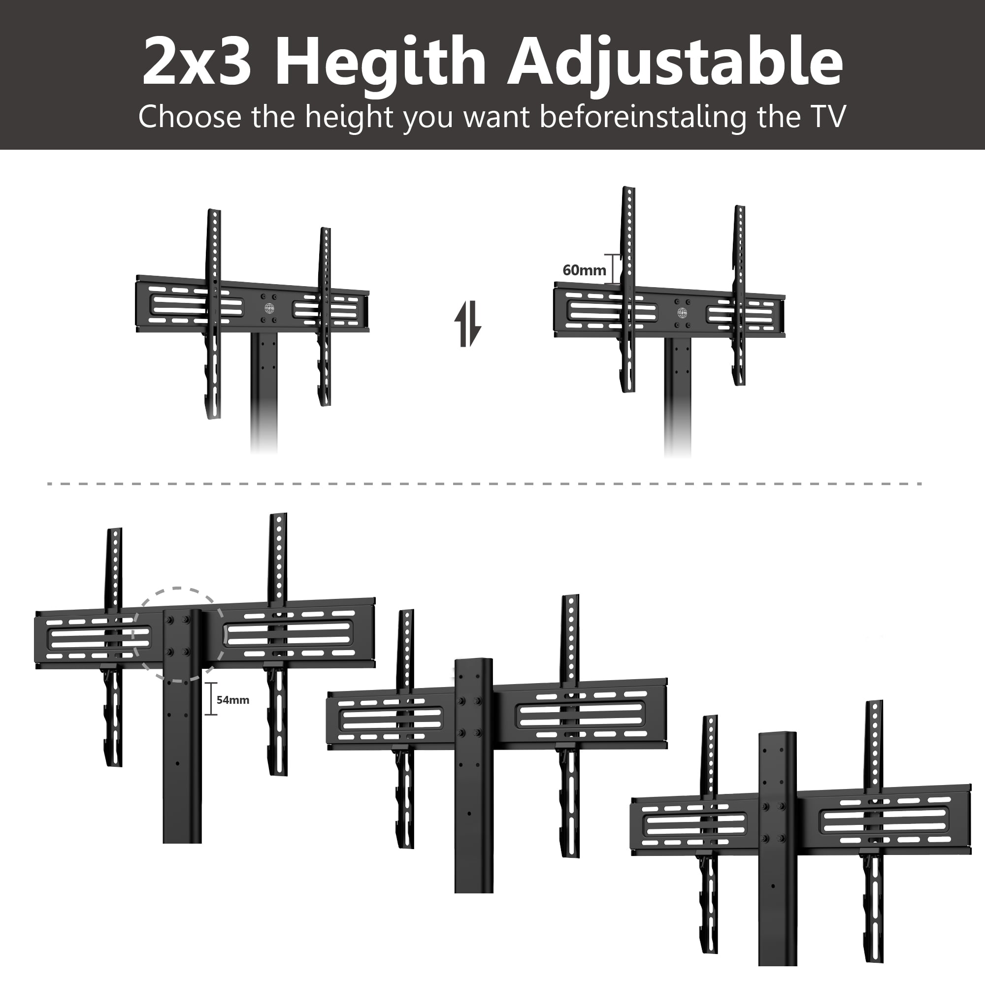 FITUEYES 3-Tiers Flat Panel TV Stand with Mount for TVs up to 70", Height Adjustable Bracket Stand Base
