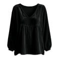 thumbnail image 3 of Vinsonshop Elegant Lace Trim Velvet Tops for Women V Neck Long Sleeve Babydoll Shirts Boho Flowy Peplum Blouses Black L, 3 of 3