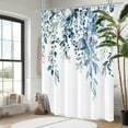 thumbnail image 2 of Long Shower Curtain 84 x 72, Blue Floral Shower Curtain for Bathroom, Watercolor Plant Eucalyptus Leaves Fabric Shower Curtain Set with Hooks, 2 of 6