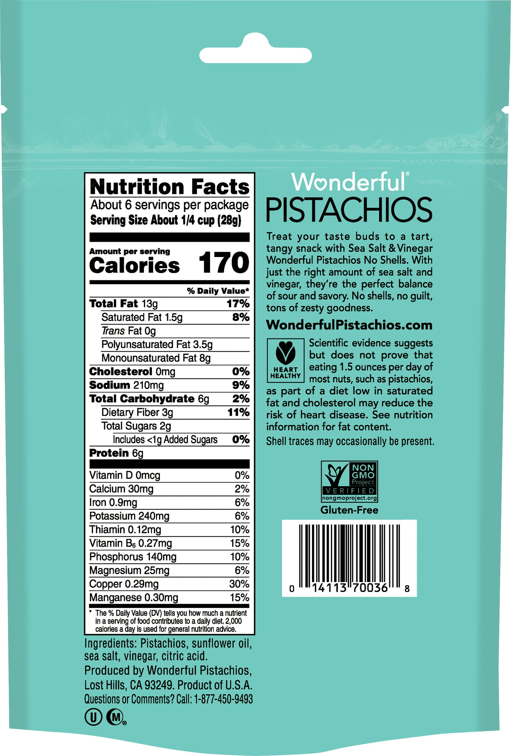 Wonderful Pistachios Salt & Vinegar 5.5 oz (Pack of 10)