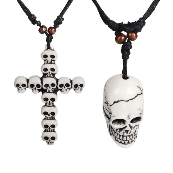 Skull Head Skull Cross Necklace Pendant or Car Rearview Mirror Ornament 2 Pcs Set CAR-X2