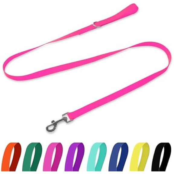 Eryueer Waterproof Dog Leash, 5/6 FT Durable Odor-Proof Dog Leashes with Strong Metal Hooks Fits Small Medium or Large Dogs (Pink, 6FT - 1 inch Width)