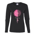 thumbnail image 2 of Wild Bobby, Faith Pink Ribbon Sunflower, Breast Cancer Awareness, Women Graphic Long Sleeve Tee, Black, Small, 2 of 5