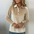 thumbnail image 4 of Tdoqot Womens Velvet Polo Shirts Dressy Casual- Long Sleeve Elegant Soft Spring Business Tops Khaki Size XL, 4 of 7